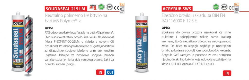 Soudaseal 215 LM i Acryrub SWS brtvila