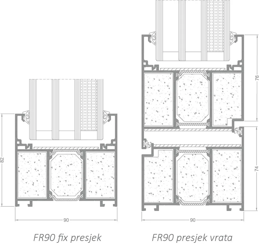 FR90 Termoizoliran protupožarni sustav, presjek