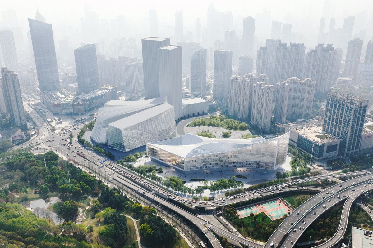 Projekt: MVRDV - Knjižnica u Wuhanu,prikaz iz zraka / foto: MVRDV