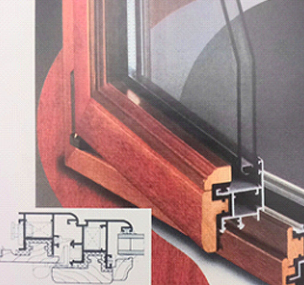 Slika 14. Konstrukcija aluminij-drvo s aluminijskim profilima bez toplinskog prekida