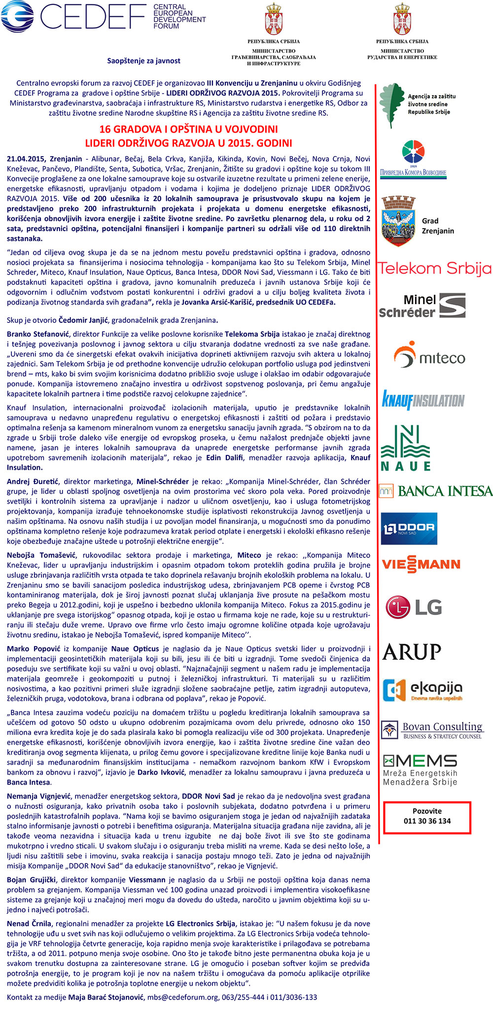 Saopstenje III Konvencije LIDERI ODRŽIVOG RAZVOJA