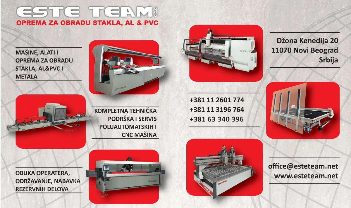 ESTE TEAM d.o.o. posluje u sektoru opreme za obradu stakla