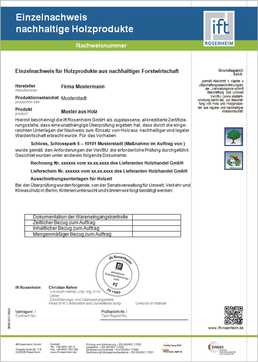 Individualni dokaz izdat od strane ift Rosenheim instituta