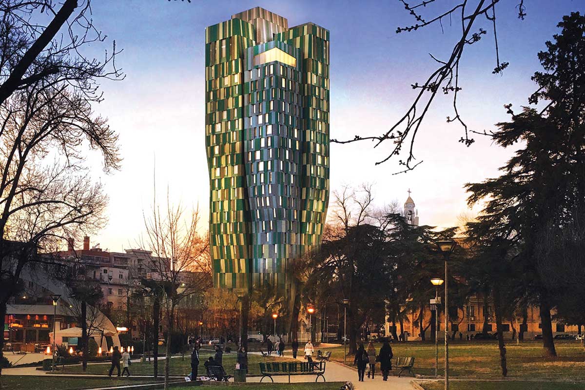 Tehnomarket Larcore A2 fasadni paneli projekat Alban Tower, Tirana, Albanija