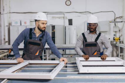 Radnici u industrijskom pogonu za prozore