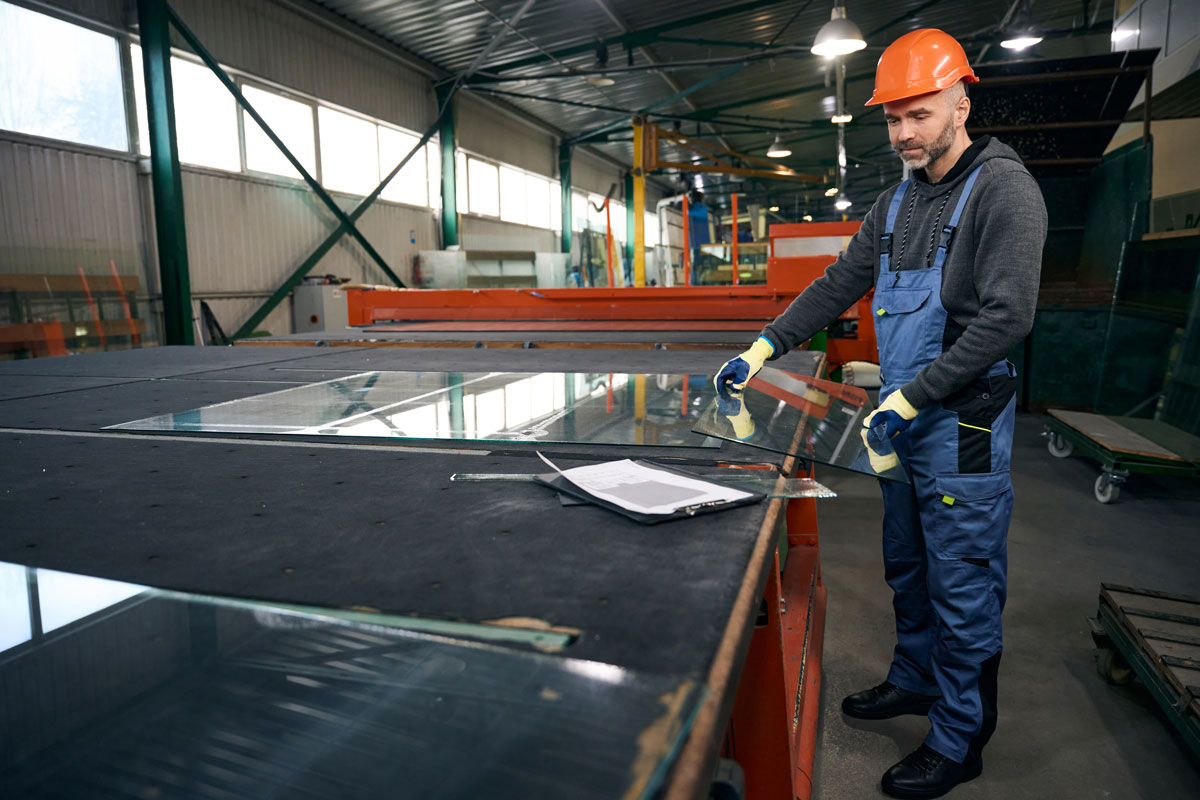 Radnik u industrijskom pogonu stakla