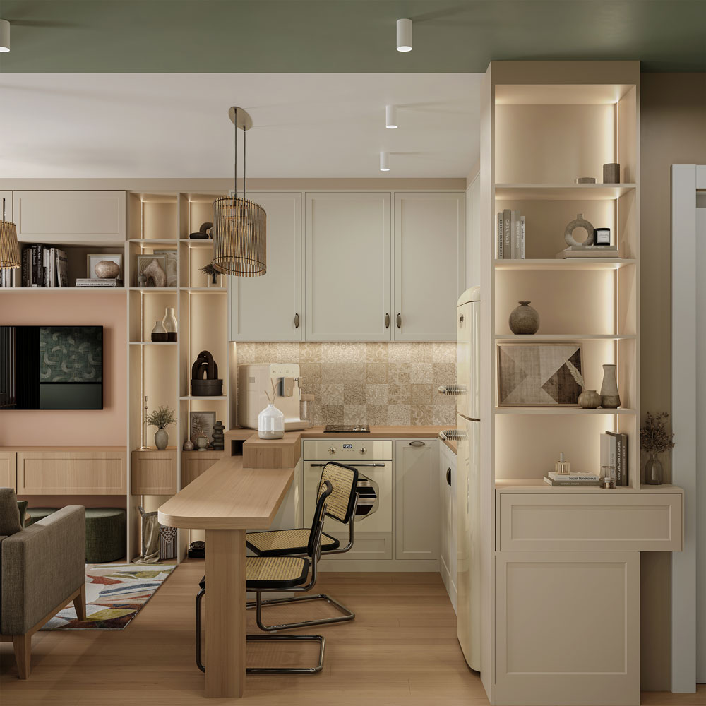 Stan Mirijevo, enterijer kuhinje / 3D render: Artéco Interiors