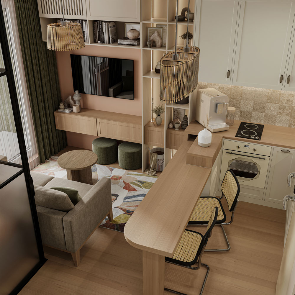 Stan Mirijevo, enterijer kuhinje / 3D render: Artéco Interiors