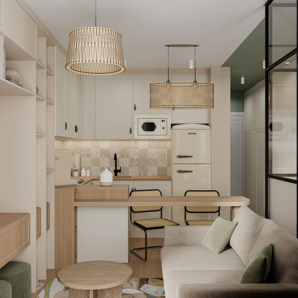 Stan Mirijevo, enterijer kuhinje / 3D render: Artéco Interiors