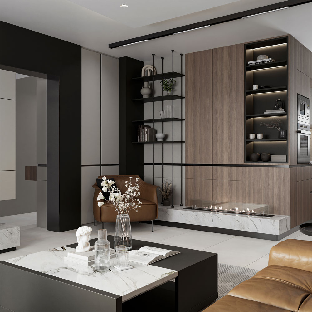 Stan u Banja Luci, enterijer dnevne sobe / 3D render: Artéco Interiors